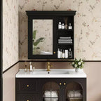 MAYEERTY 47 Mobile bagno da parete con specchio 3 ripiani regolabili 3 scomparti aperti anta in vetro per bagno bianco