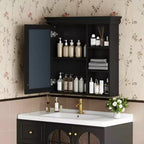 MAYEERTY 47 Mobile bagno da parete con specchio 3 ripiani regolabili 3 scomparti aperti anta in vetro per bagno bianco