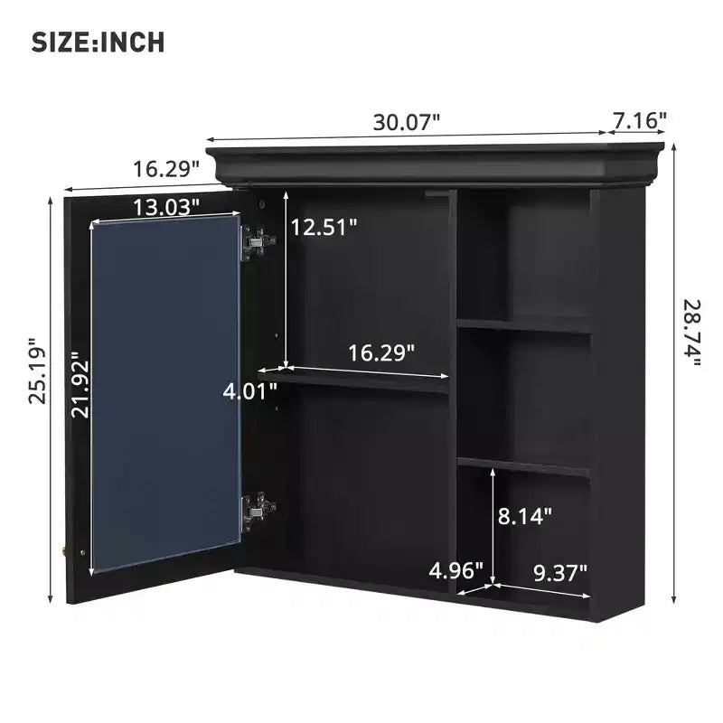 MAYEERTY 47 Mobile bagno da parete con specchio 3 ripiani regolabili 3 scomparti aperti anta in vetro per bagno bianco