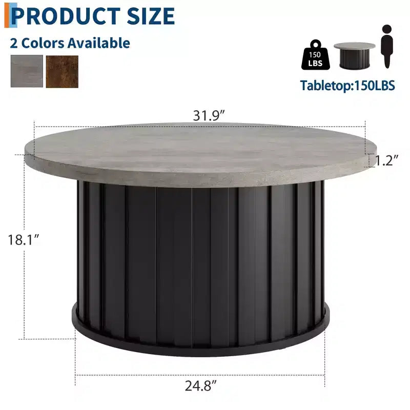Tavolino rotondo COZONY con design scanalato e base in metallo, tavolo centrale moderno di metà secolo per soggiorno appartamento
