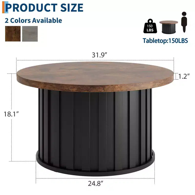 Tavolino rotondo COZONY con design scanalato e base in metallo, tavolo centrale moderno di metà secolo per soggiorno appartamento