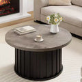 COZONY Round Coffee Table with Fluted Design and Metal Base, Mid-Century Modern Center Table for Living Room Apartment