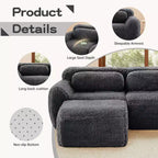 Divano componibile a U Boneless in tessuto peluche color cachi chiaro da 149 pollici con cuscini e 2 pouf (connessione a fibbia)