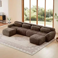 Divano componibile a U Boneless in tessuto peluche color cachi chiaro da 149 pollici con cuscini e 2 pouf (connessione a fibbia)