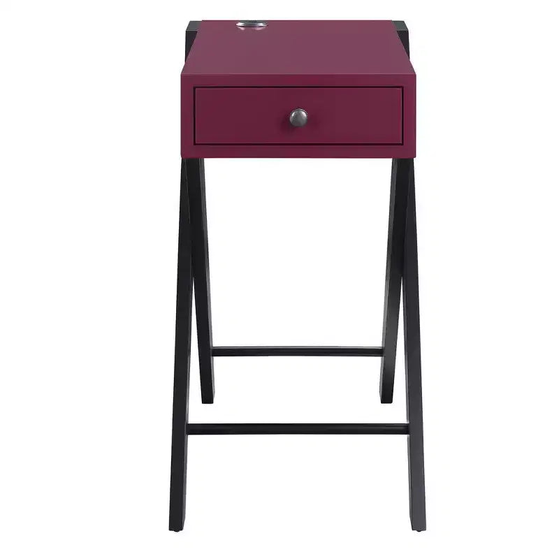 Tavolino Royal Hampton con gambe a X e 1 cassetto, viola e nero