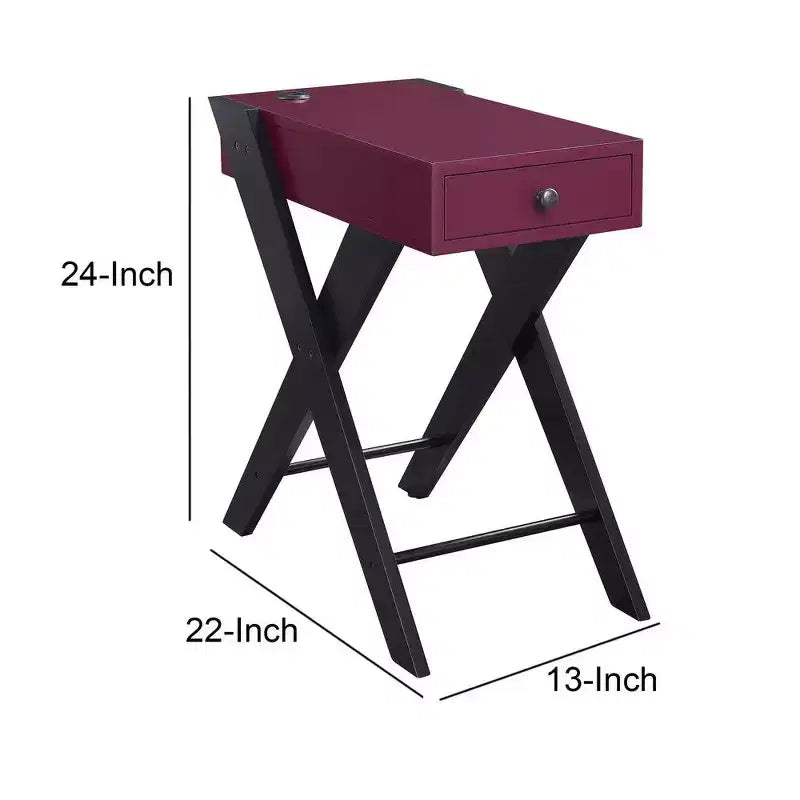 Tavolino Royal Hampton con gambe a X e 1 cassetto, viola e nero