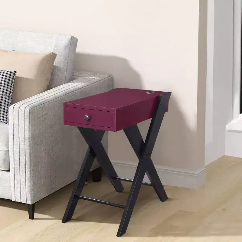 Tavolino Royal Hampton con gambe a X e 1 cassetto, viola e nero