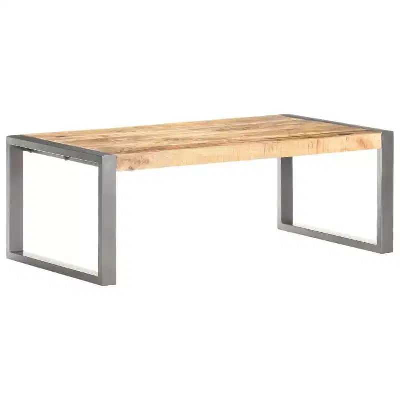 vidaXL Tavolino da caffè grigio in legno massello di mango grezzo Tavolino da salotto durevole di medie dimensioni