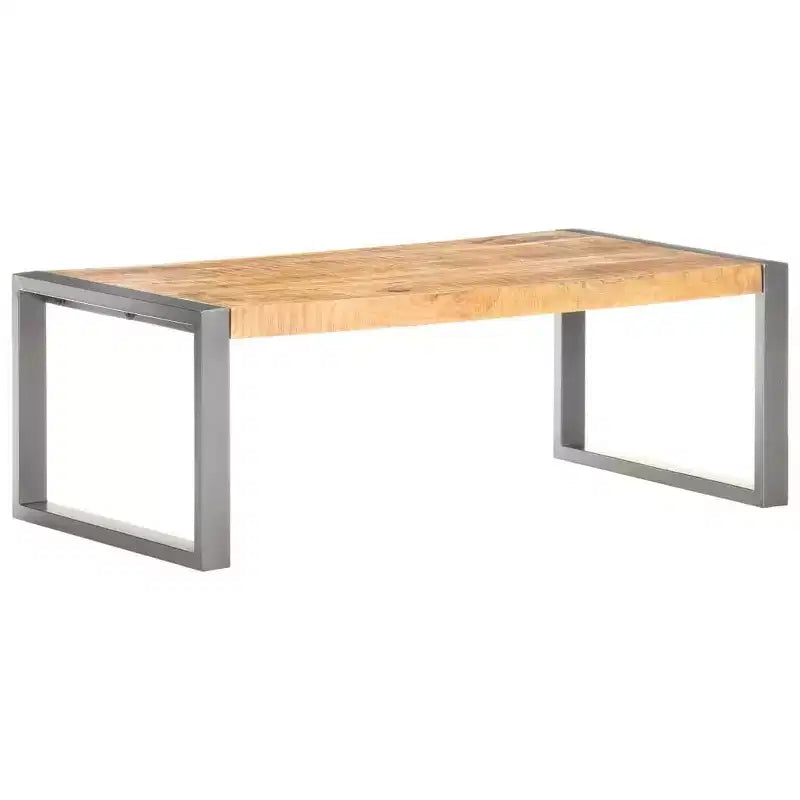 vidaXL Tavolino da caffè grigio in legno massello di mango grezzo Tavolino da salotto durevole di medie dimensioni