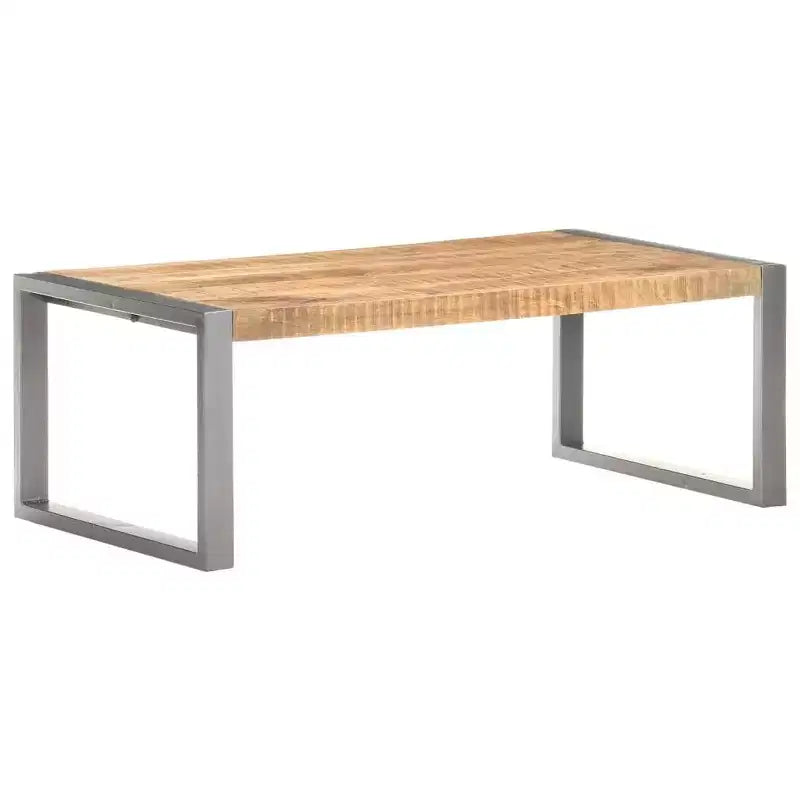 vidaXL Tavolino da caffè grigio in legno massello di mango grezzo Tavolino da salotto durevole di medie dimensioni