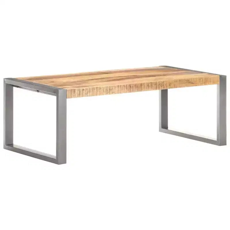 vidaXL Tavolino da caffè grigio in legno massello di mango grezzo Tavolino da salotto durevole di medie dimensioni