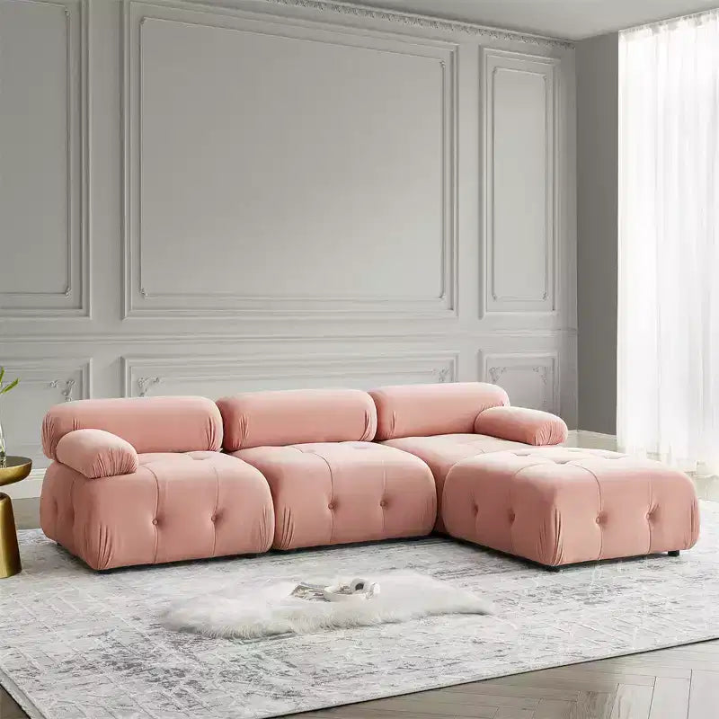 Modular Cloud Couch, Modern L-Shaped Sectional Sofa with Reversible Ottoman, Button-Tufted Velvet, Flexible Combination for Living Room