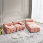 Divano Modulare Cloud, Divano Sezionale a L Moderno con Pouf Reversibile, Velluto Trapuntato a Bottoni, Combinazione Flessibile per Soggiorno