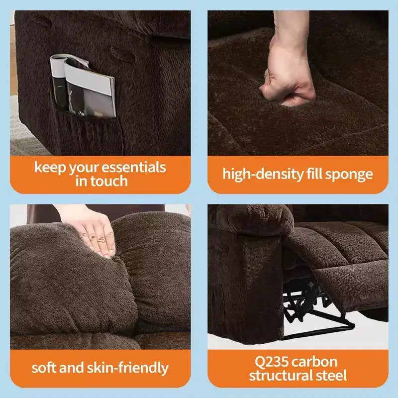 Poltrona Reclinabile Manuale, Sedia Reclinabile Ergonomica Imbottita in Tessuto Traspirante con Tasche Laterali, Divano Singolo Pigro con Struttura in Acciaio