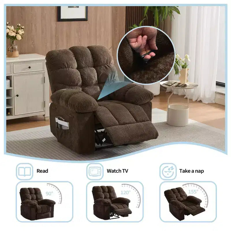 Poltrona Reclinabile Manuale, Sedia Reclinabile Ergonomica Imbottita in Tessuto Traspirante con Tasche Laterali, Divano Singolo Pigro con Struttura in Acciaio