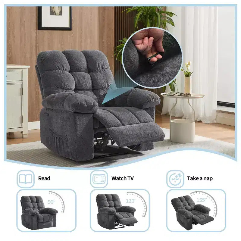 Poltrona Reclinabile Manuale, Sedia Reclinabile Ergonomica Imbottita in Tessuto Traspirante con Tasche Laterali, Divano Singolo Pigro con Struttura in Acciaio