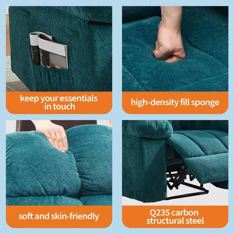 Poltrona Reclinabile Manuale, Sedia Reclinabile Ergonomica Imbottita in Tessuto Traspirante con Tasche Laterali, Divano Singolo Pigro con Struttura in Acciaio