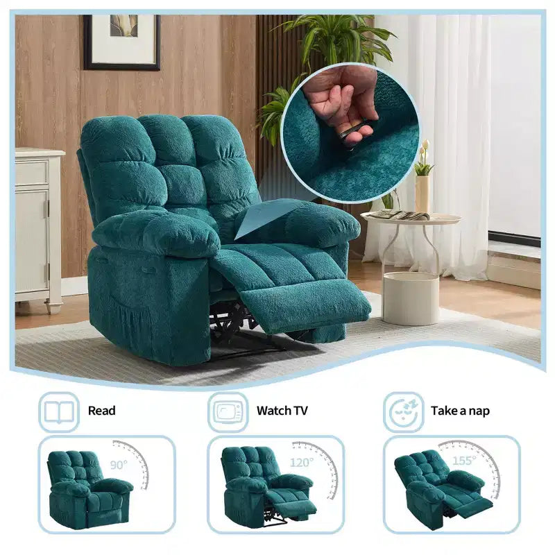 Poltrona Reclinabile Manuale, Sedia Reclinabile Ergonomica Imbottita in Tessuto Traspirante con Tasche Laterali, Divano Singolo Pigro con Struttura in Acciaio