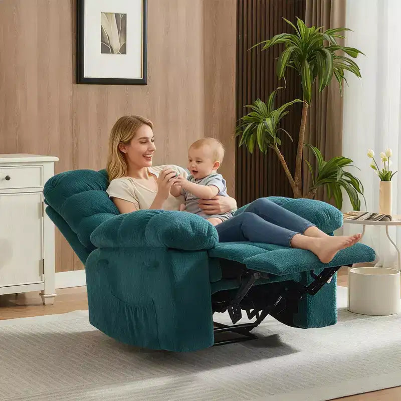 Manual Recliner Chair,Ergonomic Overstuffed Breathable Fabric Reclining Chair with Side Pockets, Steel Frame Lazy Single Sofa
