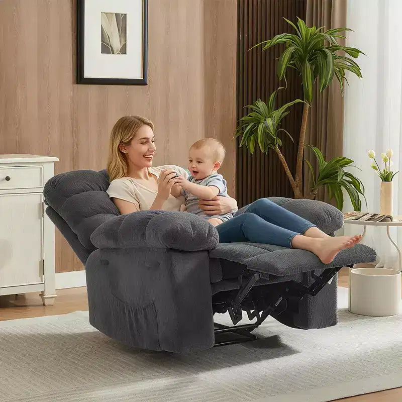 Poltrona Reclinabile Manuale, Sedia Reclinabile Ergonomica Imbottita in Tessuto Traspirante con Tasche Laterali, Divano Singolo Pigro con Struttura in Acciaio