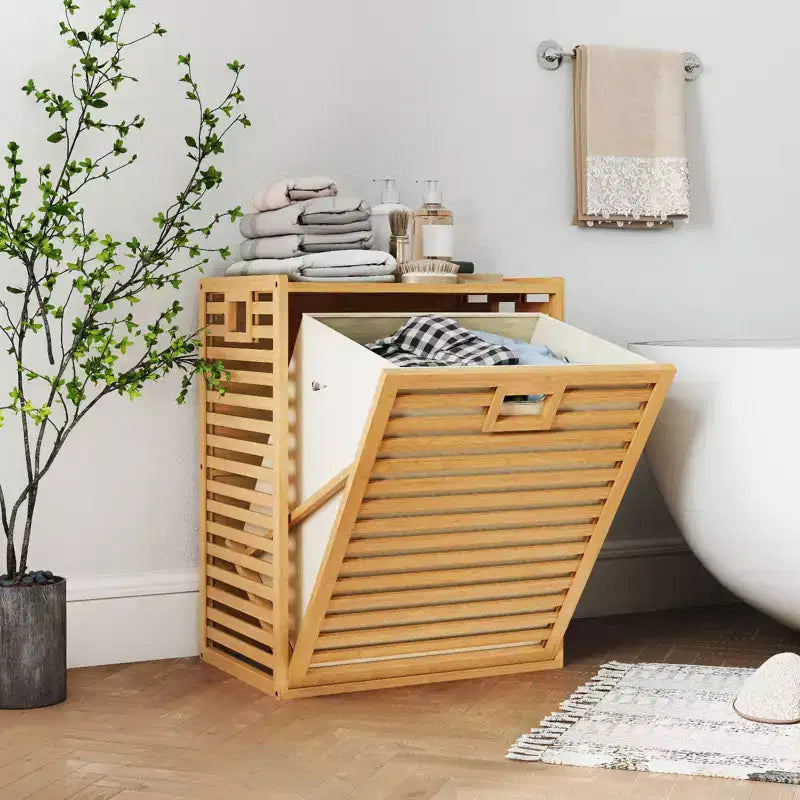 Costway Large Tilt-out Laundry Hamper w/ Wide Top & Tilt-out Basket Side Handles