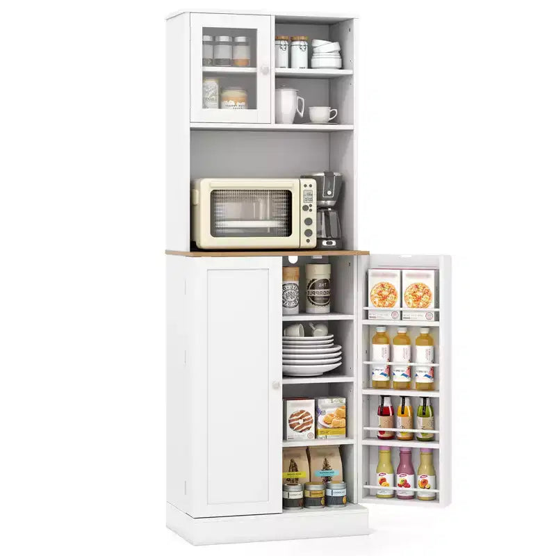 Costway Kitchen Pantry Cabinet w/Microwave Shelf 8 Door Shelves & 5 Adjustable Shelves