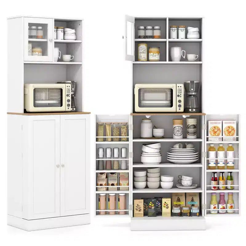 Mobile Dispensa da Cucina Costway con Ripiano per Microonde, 8 Ripiani sullo Sportello e 5 Ripiani Regolabili