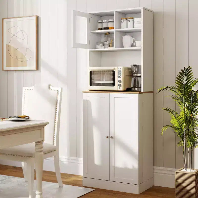 Mobile Dispensa da Cucina Costway con Ripiano per Microonde, 8 Ripiani sullo Sportello e 5 Ripiani Regolabili