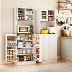 Mobile Dispensa da Cucina Costway con Ripiano per Microonde, 8 Ripiani sullo Sportello e 5 Ripiani Regolabili