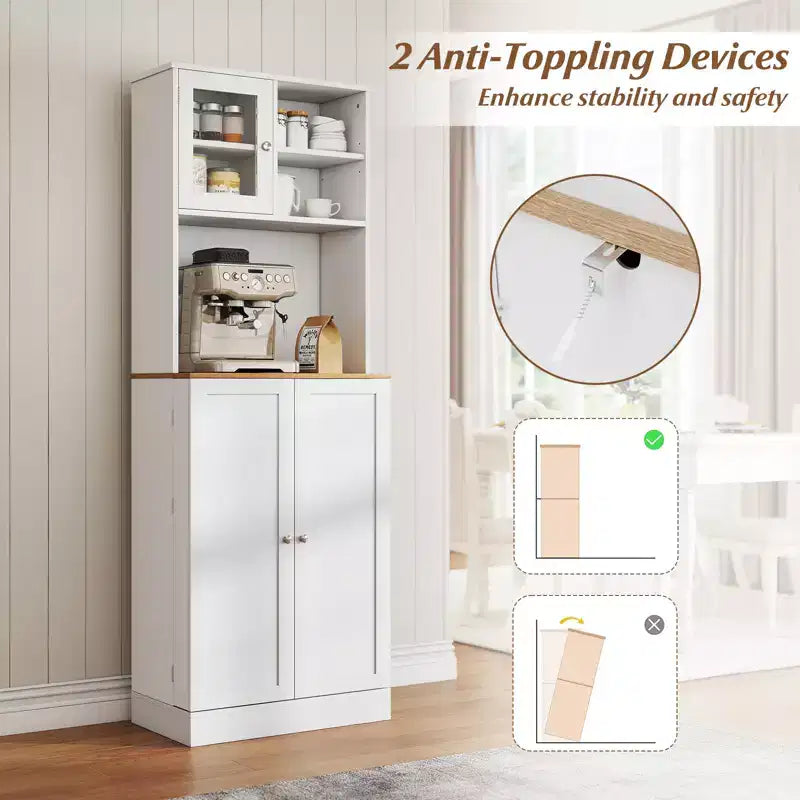 Costway Kitchen Pantry Cabinet w/Microwave Shelf 8 Door Shelves & 5 Adjustable Shelves