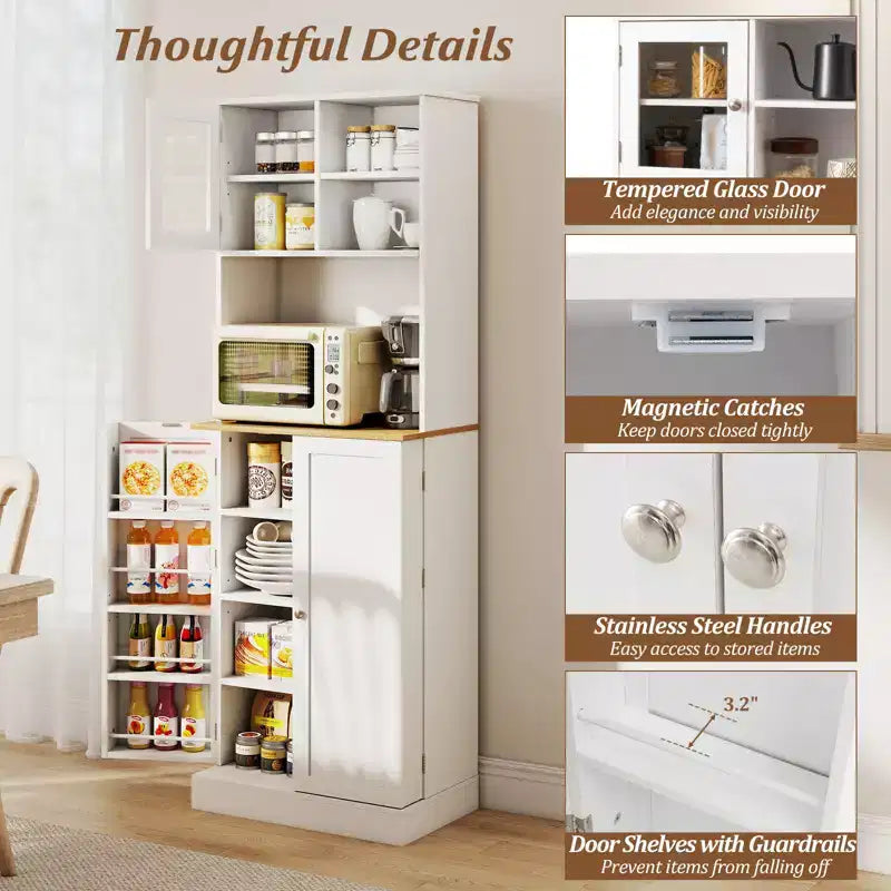 Mobile Dispensa da Cucina Costway con Ripiano per Microonde, 8 Ripiani sullo Sportello e 5 Ripiani Regolabili
