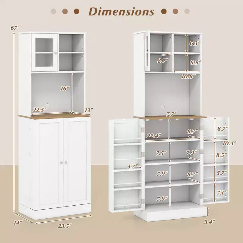 Mobile Dispensa da Cucina Costway con Ripiano per Microonde, 8 Ripiani sullo Sportello e 5 Ripiani Regolabili