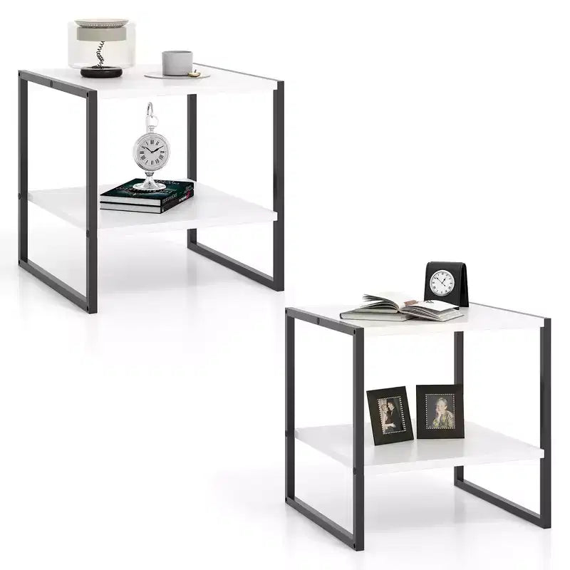 Costway 2PCS 20 2-Tier End Table w/ Storage Shelf Reversible Design for Living Room