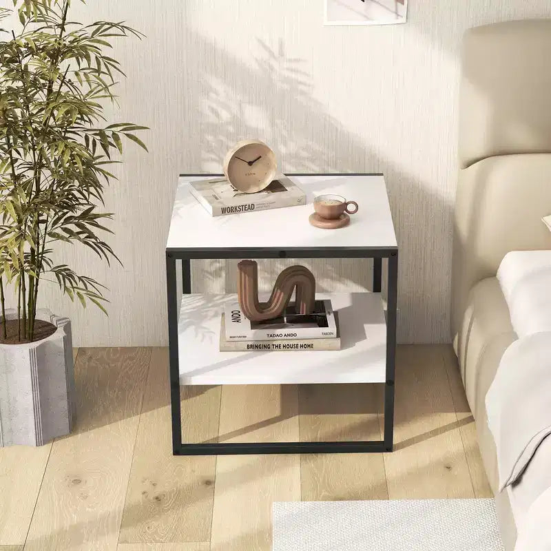 Costway 2 PEZZI Tavolino a 2 Livelli da 50 cm con Ripiano portaoggetti Design Reversibile per Soggiorno