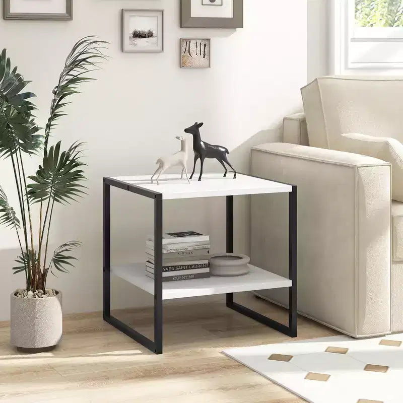 Costway 2 PEZZI Tavolino a 2 Livelli da 50 cm con Ripiano portaoggetti Design Reversibile per Soggiorno