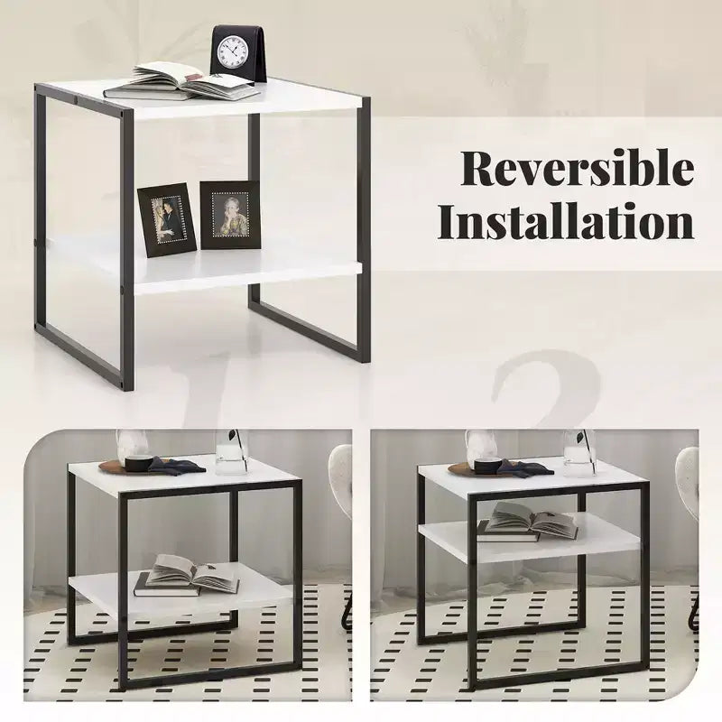 Costway 2 PEZZI Tavolino a 2 Livelli da 50 cm con Ripiano portaoggetti Design Reversibile per Soggiorno