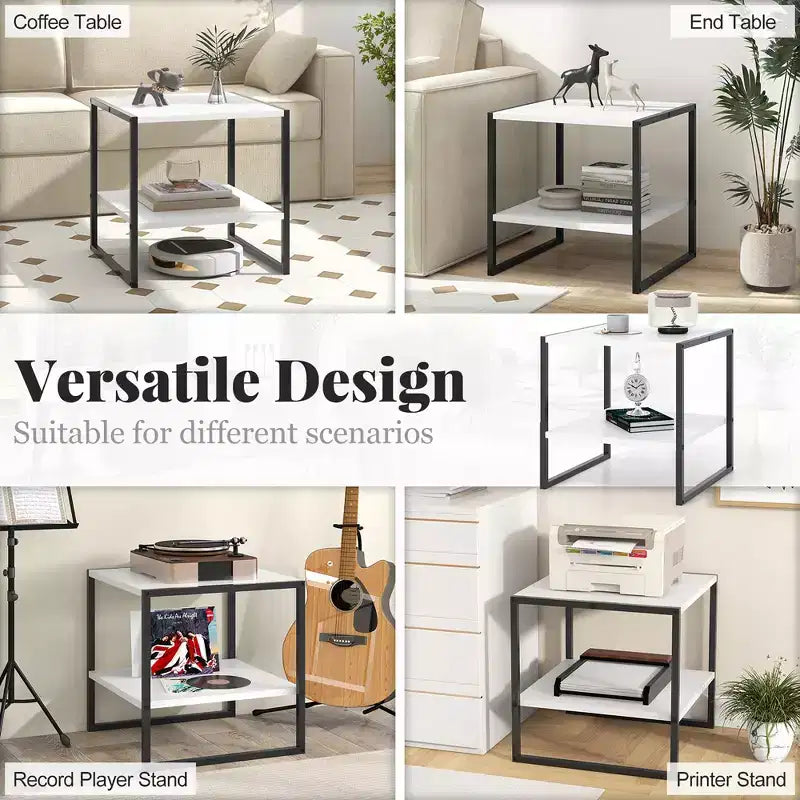 Costway 2 PEZZI Tavolino a 2 Livelli da 50 cm con Ripiano portaoggetti Design Reversibile per Soggiorno