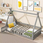 Letto a pavimento per bambini "twin size" con barriera di sicurezza super alta, letto Montessori moderno con porta per la camera da letto