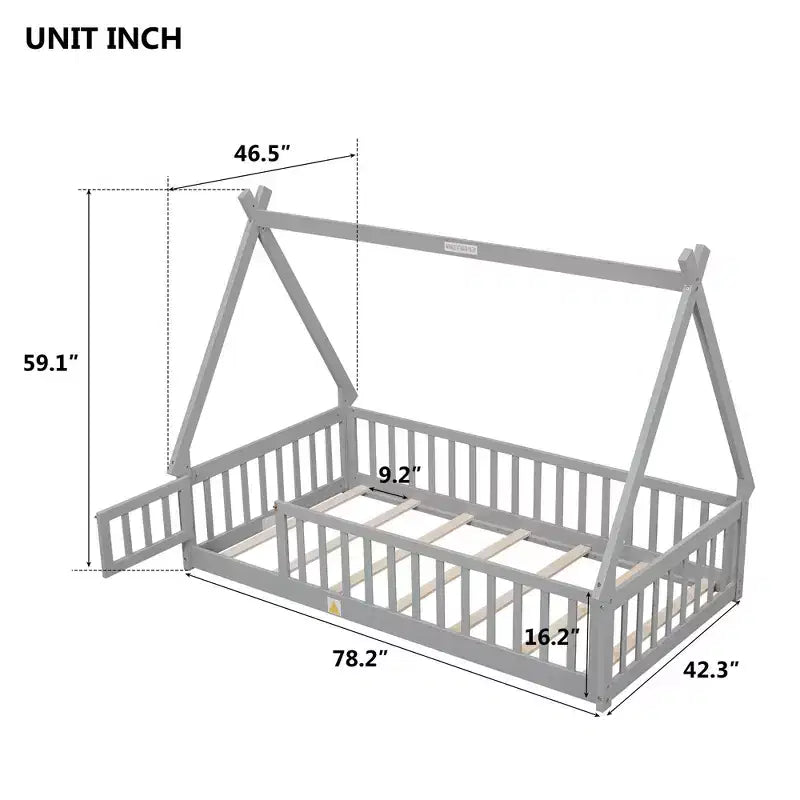 Letto a pavimento per bambini "twin size" con barriera di sicurezza super alta, letto Montessori moderno con porta per la camera da letto