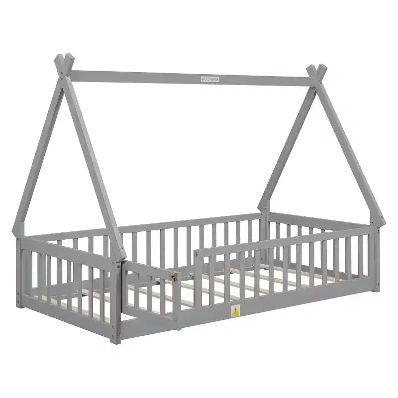 Letto a pavimento per bambini "twin size" con barriera di sicurezza super alta, letto Montessori moderno con porta per la camera da letto