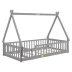 Letto a pavimento per bambini "twin size" con barriera di sicurezza super alta, letto Montessori moderno con porta per la camera da letto