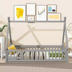 Letto a pavimento per bambini "twin size" con barriera di sicurezza super alta, letto Montessori moderno con porta per la camera da letto
