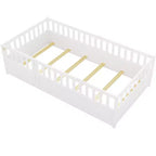 Letto a pavimento per bambini "twin size" con barriera di sicurezza super alta, letto Montessori moderno con porta per la camera da letto