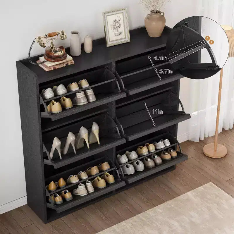 Modern 6-Drawer Flip Shoe Cabinet with Adjustable Shelf - Space-Saving Wooden Storage Organizer for Entryway, Hallway & Living Room