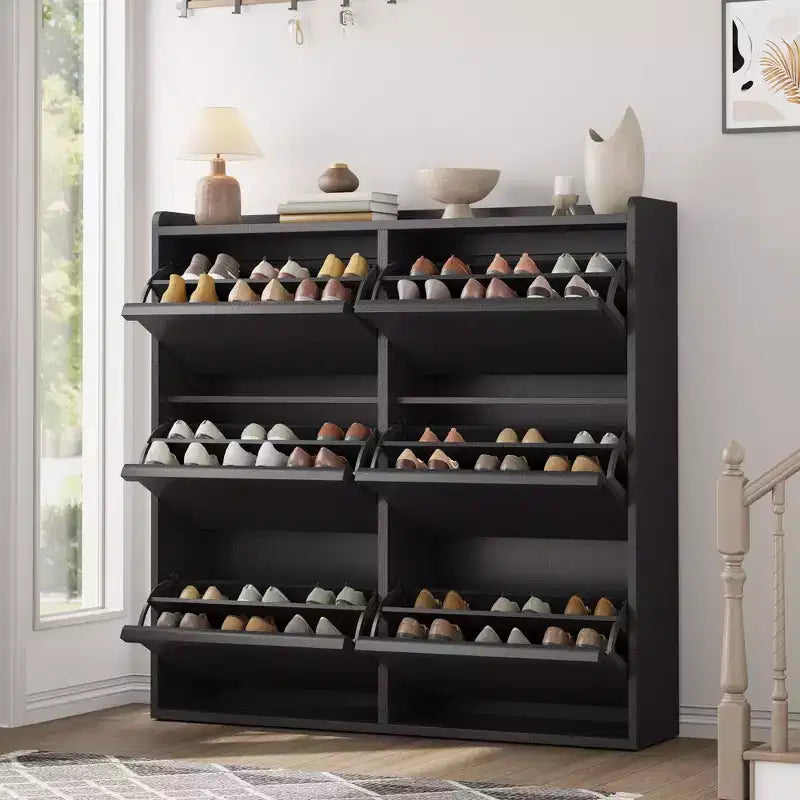 Modern 6-Drawer Flip Shoe Cabinet with Adjustable Shelf - Space-Saving Wooden Storage Organizer for Entryway, Hallway & Living Room