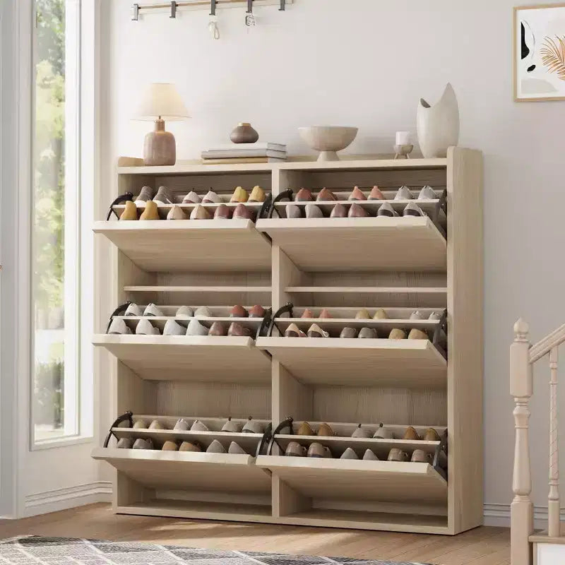 Modern 6-Drawer Flip Shoe Cabinet with Adjustable Shelf - Space-Saving Wooden Storage Organizer for Entryway, Hallway & Living Room