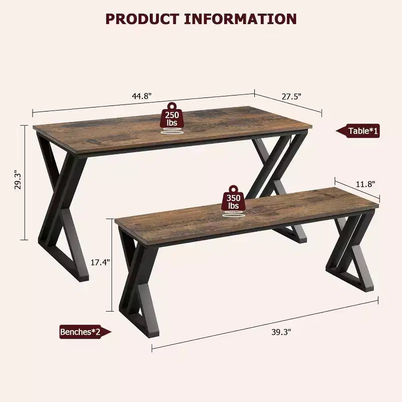 Set Tavolo da Pranzo con Panca per 4, Set Tavolo da Cucina con 2 Panche, Struttura in Metallo, Salvaspazio per Cucina, Sala da Pranzo, Appartamento