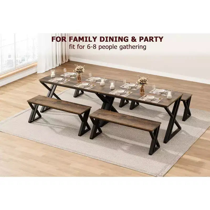 Set Tavolo da Pranzo con Panca per 4, Set Tavolo da Cucina con 2 Panche, Struttura in Metallo, Salvaspazio per Cucina, Sala da Pranzo, Appartamento