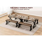 Set Tavolo da Pranzo con Panca per 4, Set Tavolo da Cucina con 2 Panche, Struttura in Metallo, Salvaspazio per Cucina, Sala da Pranzo, Appartamento