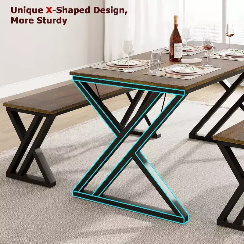 Set Tavolo da Pranzo con Panca per 4, Set Tavolo da Cucina con 2 Panche, Struttura in Metallo, Salvaspazio per Cucina, Sala da Pranzo, Appartamento